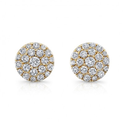 14k Yellow Gold White Diamond Stud Earrings 