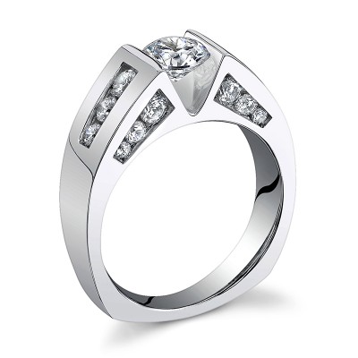 Floating Center Engagement Ring with Channel & Profile Side Diamonds