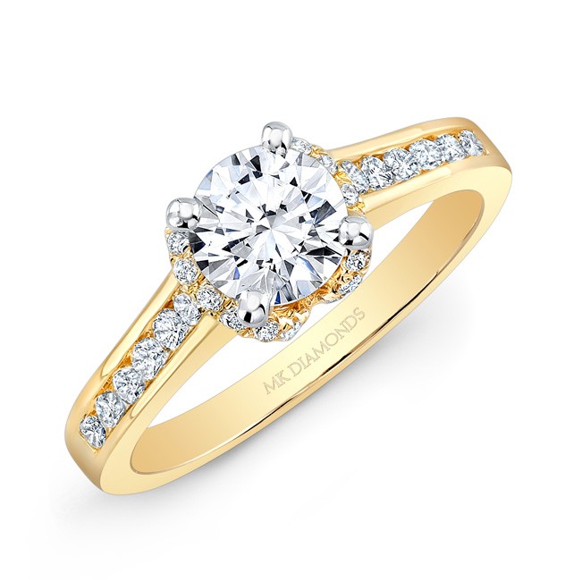 Baguette-Accented Cushion-Shaped Halo Diamond Engagement Ring | R2216W |  Valina Engagement ring