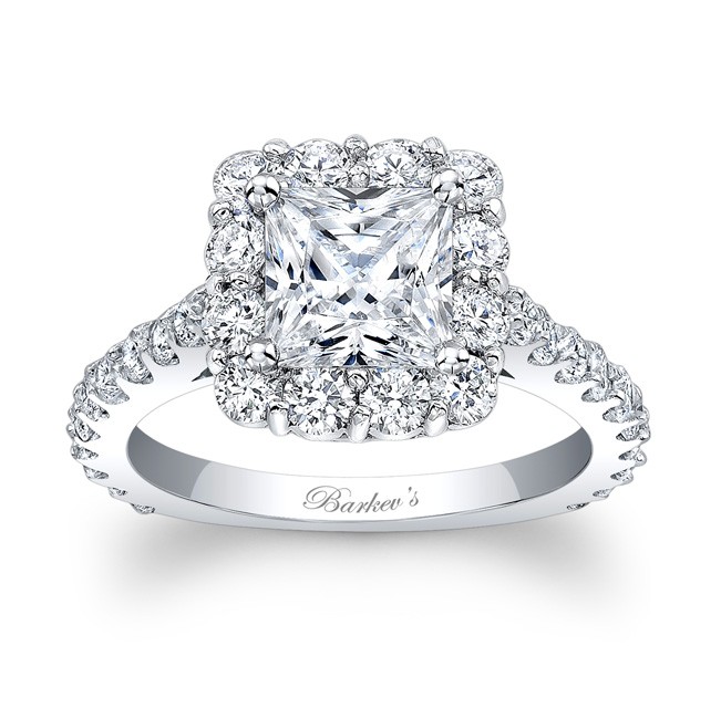 14K White Gold 3 Stone Princess Halo Engagement Ring - 39910778