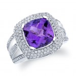 14k White Gold Amethyst And Pave Diamond Ring